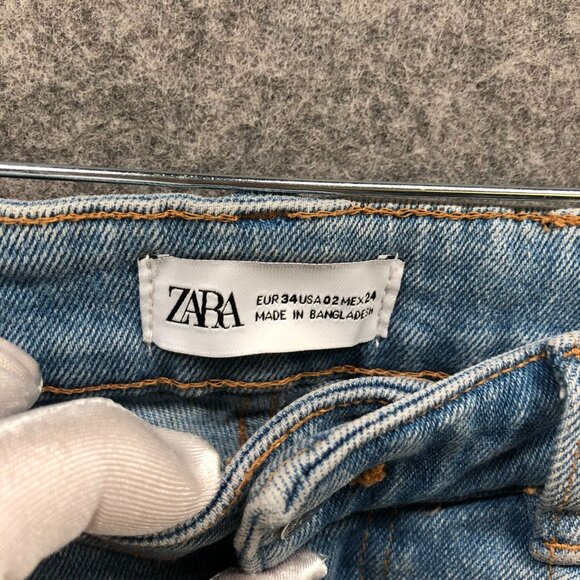 Zara High Rise Skinny Jean Womens Size 2 Blue Light Wash Frayed Hem Stretch - Picture 6 of 10